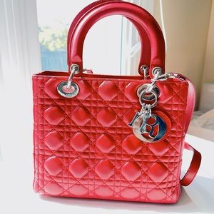 DIOR Lamskin Cannage Medium Lady Dior Red
